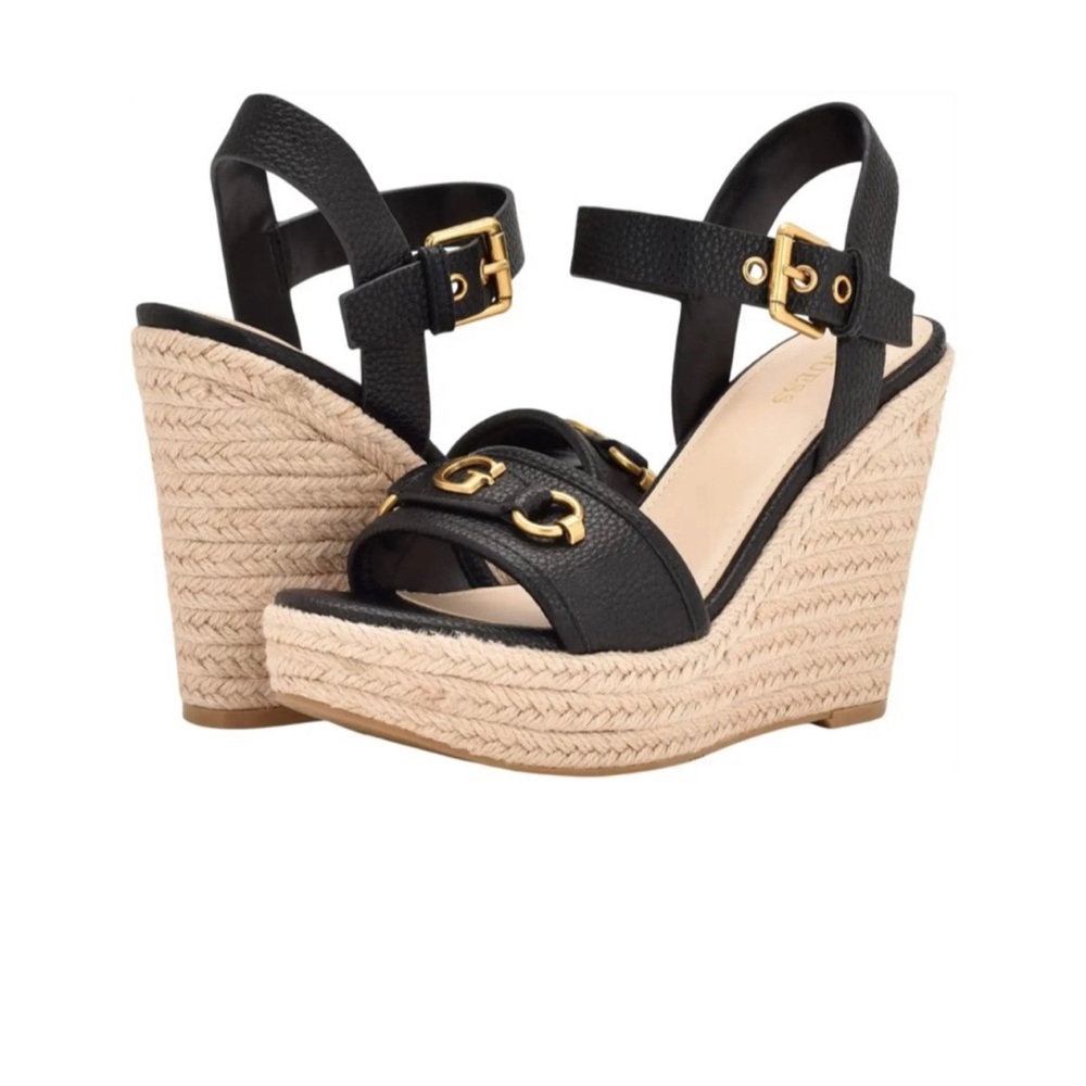 Guess Hisley Espadrille Wedge Sandal Black Size 11M NEW